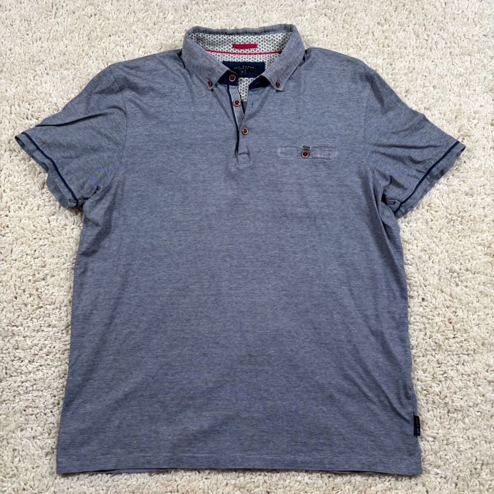 Ted Baker London Mens Blue Striped‎ Collar Pocket Polo Shirt Size 4